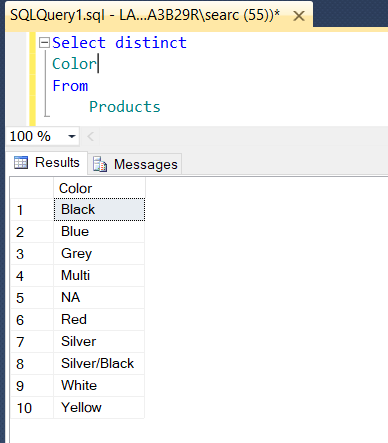 distinct function in SQL