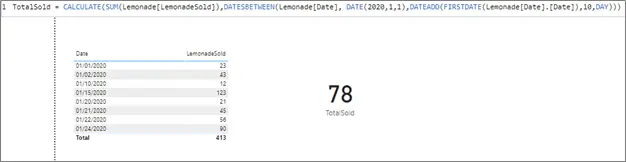 DATESBETWEEN function in Power bi with variables