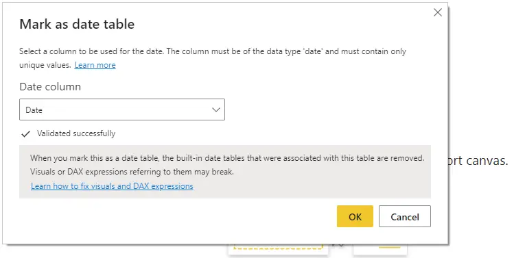 mark as date table in power bi