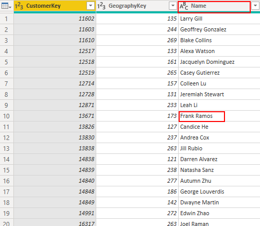 Customer table in Power BI