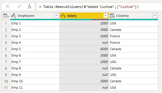 Power query table