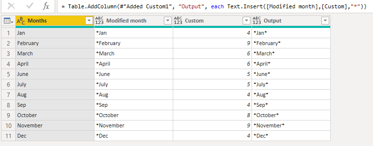 Text.insert power query function