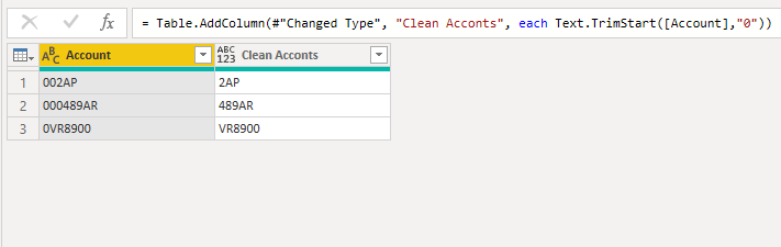 Text.TrimStart power query function result