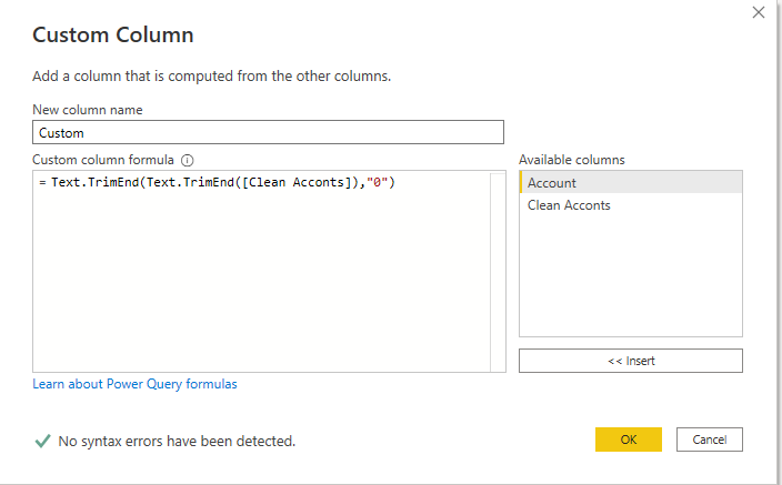 Text.TrimEnd Power query function