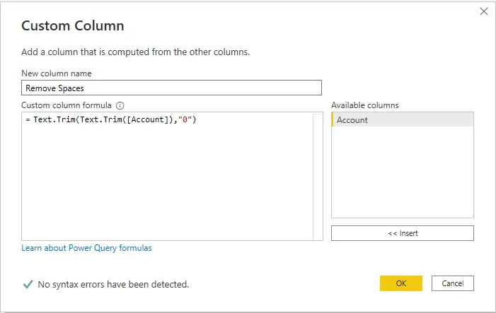 Text.Trim Power Query to remove spaces